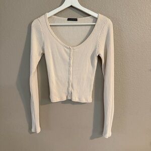 Brandy Melville Cream Button Down Ribbed Top